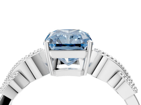 White gold Fancy Blue Radiant Cut Solitaire Milgrain Leaf Band with Prong Setting_16