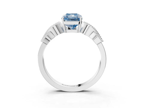 White gold Fancy Blue Radiant Cut Solitaire Milgrain Leaf Band with Prong Setting_3