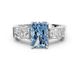 White gold Fancy Blue Radiant Cut Solitaire Princess Side Stone Engraved Band Prong Setting Ring_12