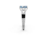 White gold Fancy Blue Radiant Cut Solitaire Princess Side Stone Engraved Band Prong Setting Ring_14