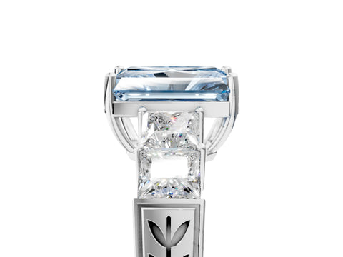 White gold Fancy Blue Radiant Cut Solitaire Princess Side Stone Engraved Band Prong Setting Ring_17