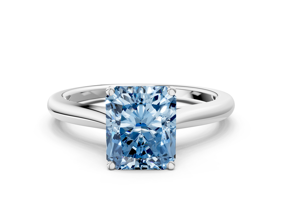 White gold Fancy Blue Radiant  Cut Solitaire Ring with Cathedral Band and Four-Prong Setting_52