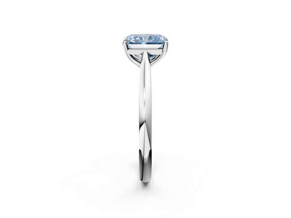 Platinum Fancy Blue Radiant  Cut Solitaire Ring with Cathedral Band and Four-Prong Setting