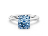 White gold Fancy Blue Radiant  Cut Solitaire Ring with Thin Band and Four-Prong Setting_16