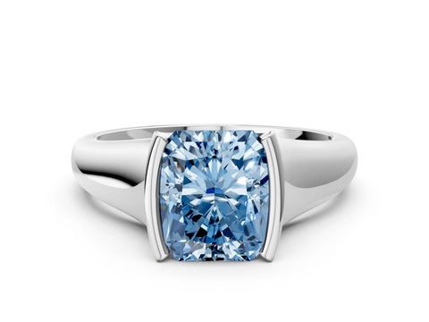 White gold Fancy Blue Radiant Cut Solitaire Tension Set Diamond Ring with Split Shank Band_24