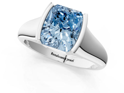 White gold Fancy Blue Radiant Cut Solitaire Tension Set Diamond Ring with Split Shank Band_25