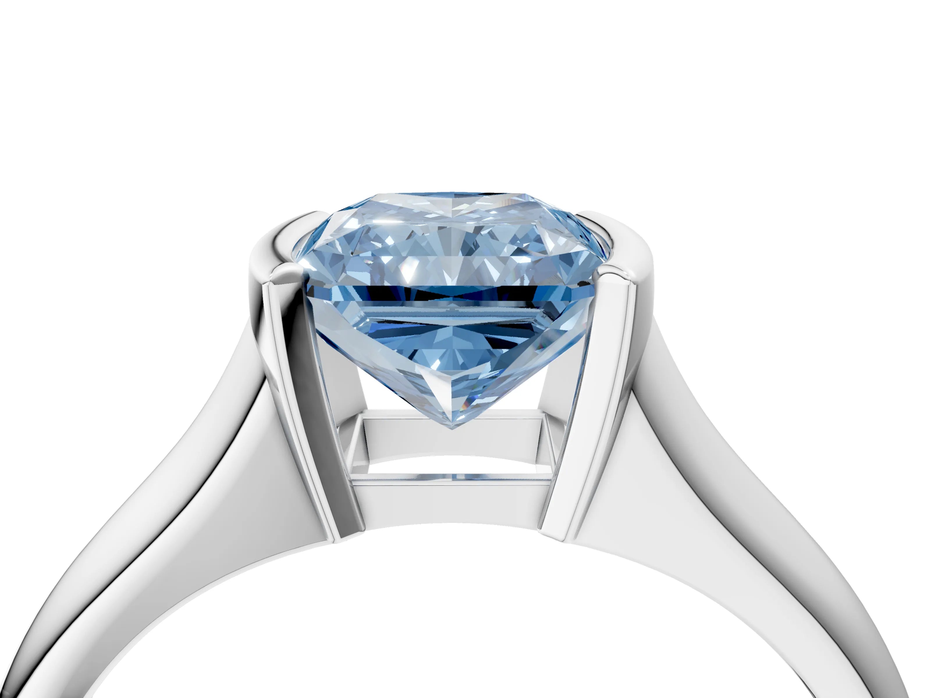 White gold Fancy Blue Radiant Cut Solitaire Tension Set Diamond Ring with Split Shank Band_28