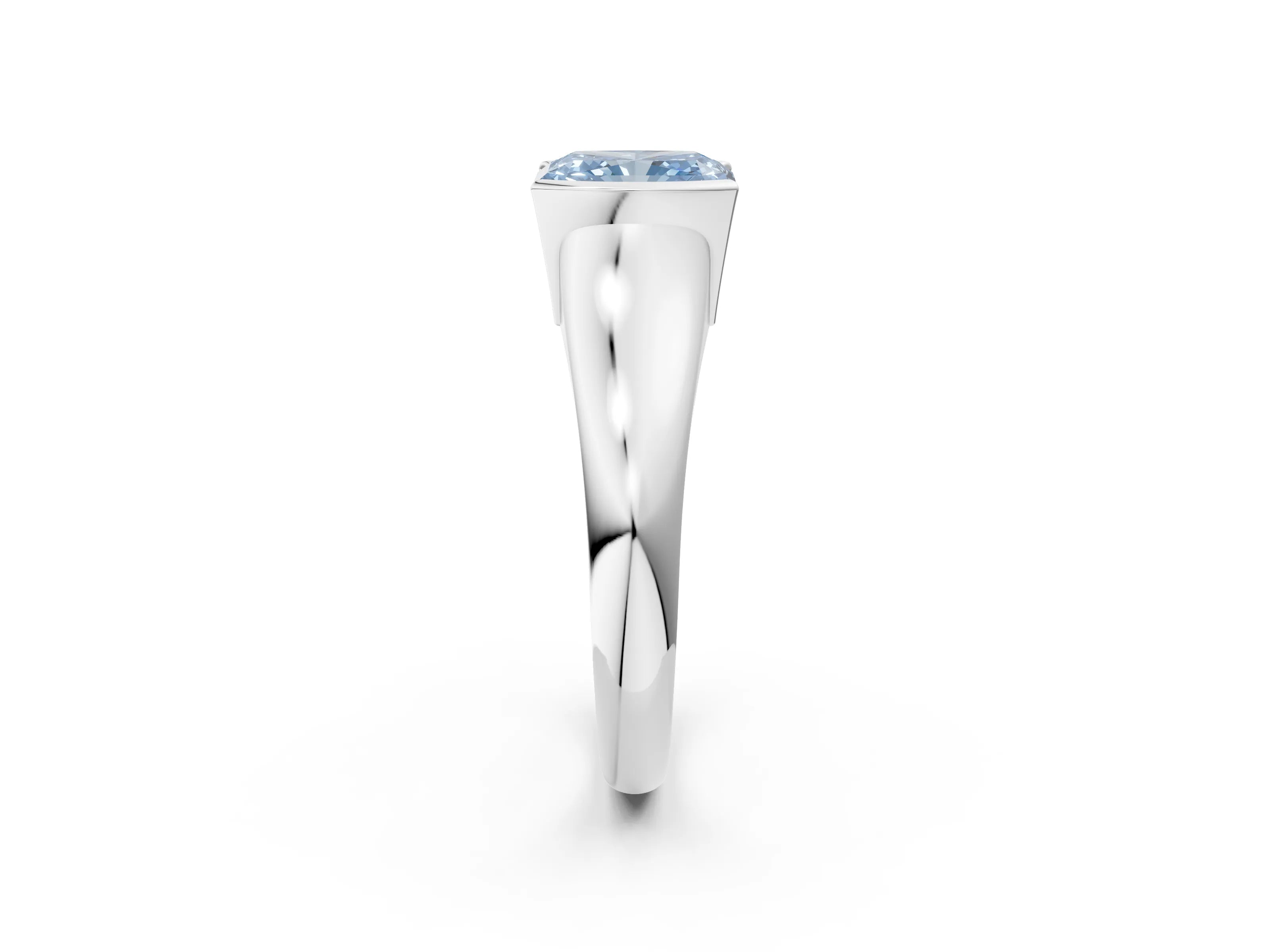 White gold Fancy Blue Radiant Cut Solitaire Tension Set Diamond Ring with Split Shank Band_2