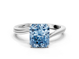 White gold Fancy Blue Radiant  Cut Solitaire Twist Band Ring with Four-Prong Setting_20