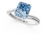 White gold Fancy Blue Radiant  Cut Solitaire Twist Band Ring with Four-Prong Setting_21