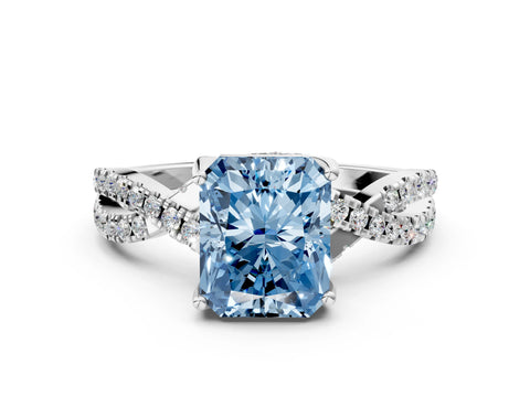 White gold Fancy Blue Radiant Cut Solitaire Twist Pave Diamond Engagement Ring with Prong Setting_12