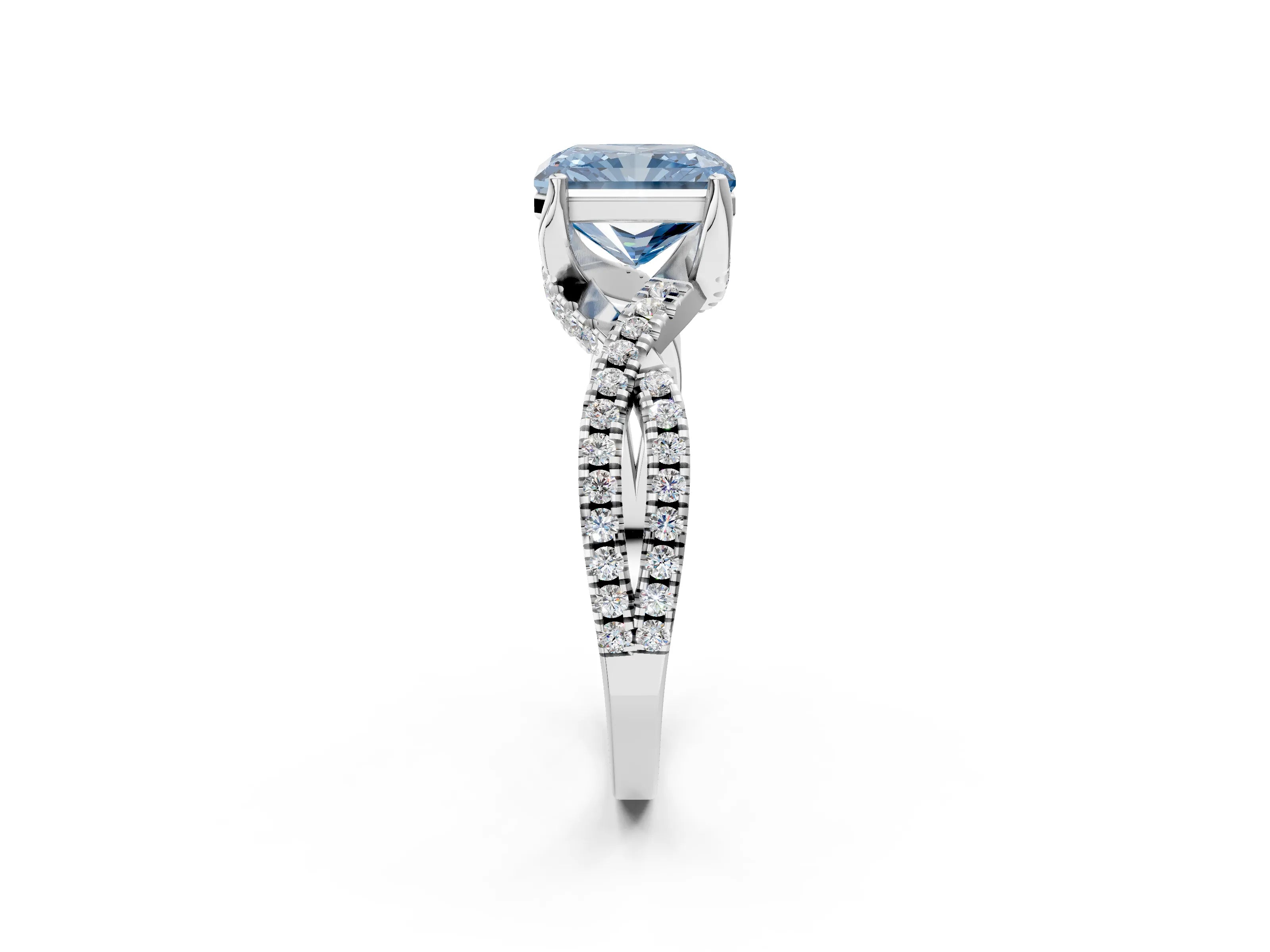 White gold Fancy Blue Radiant Cut Solitaire Twist Pave Diamond Engagement Ring with Prong Setting_14
