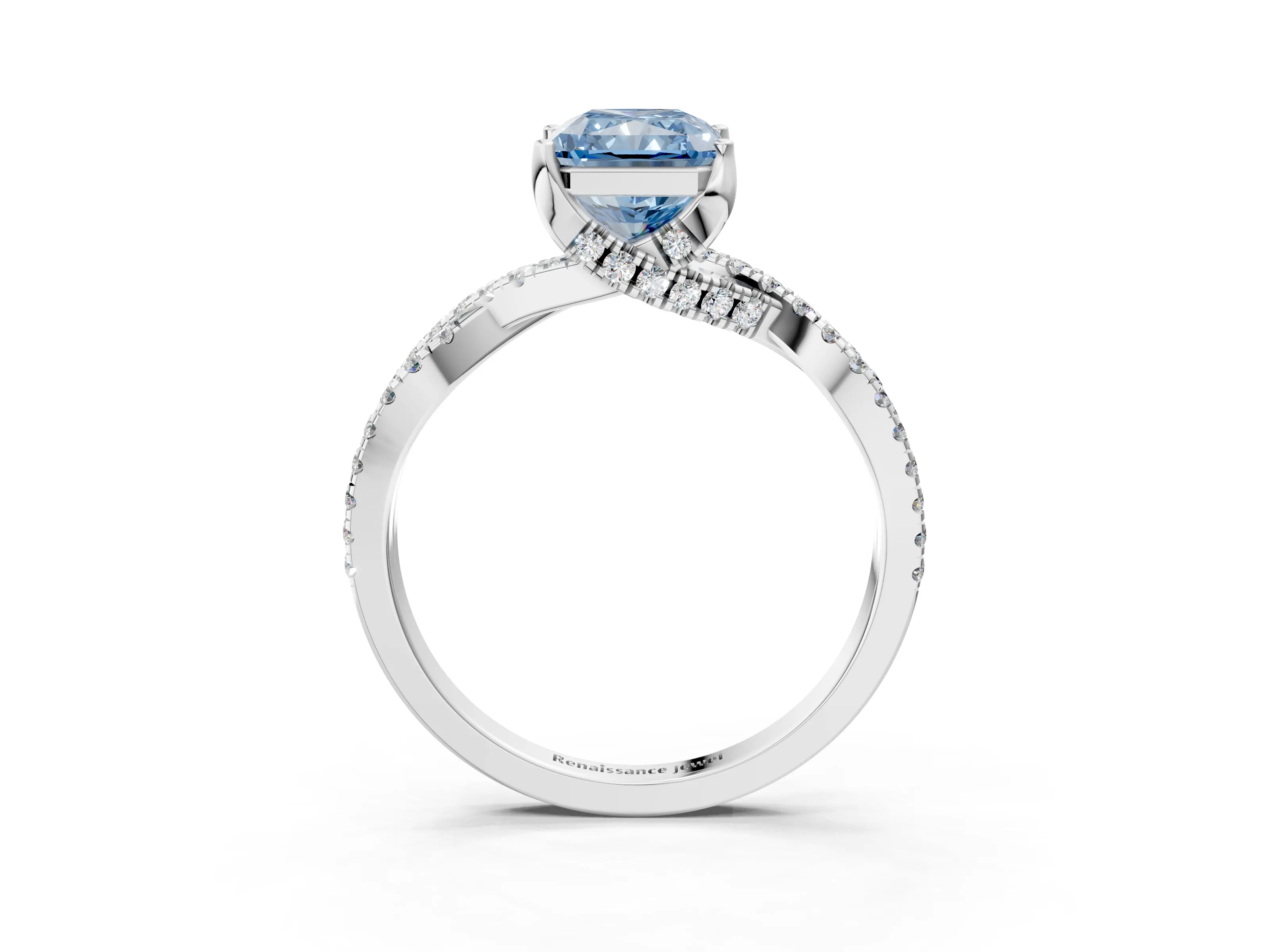 White gold Fancy Blue Radiant Cut Solitaire Twist Pave Diamond Engagement Ring with Prong Setting_15