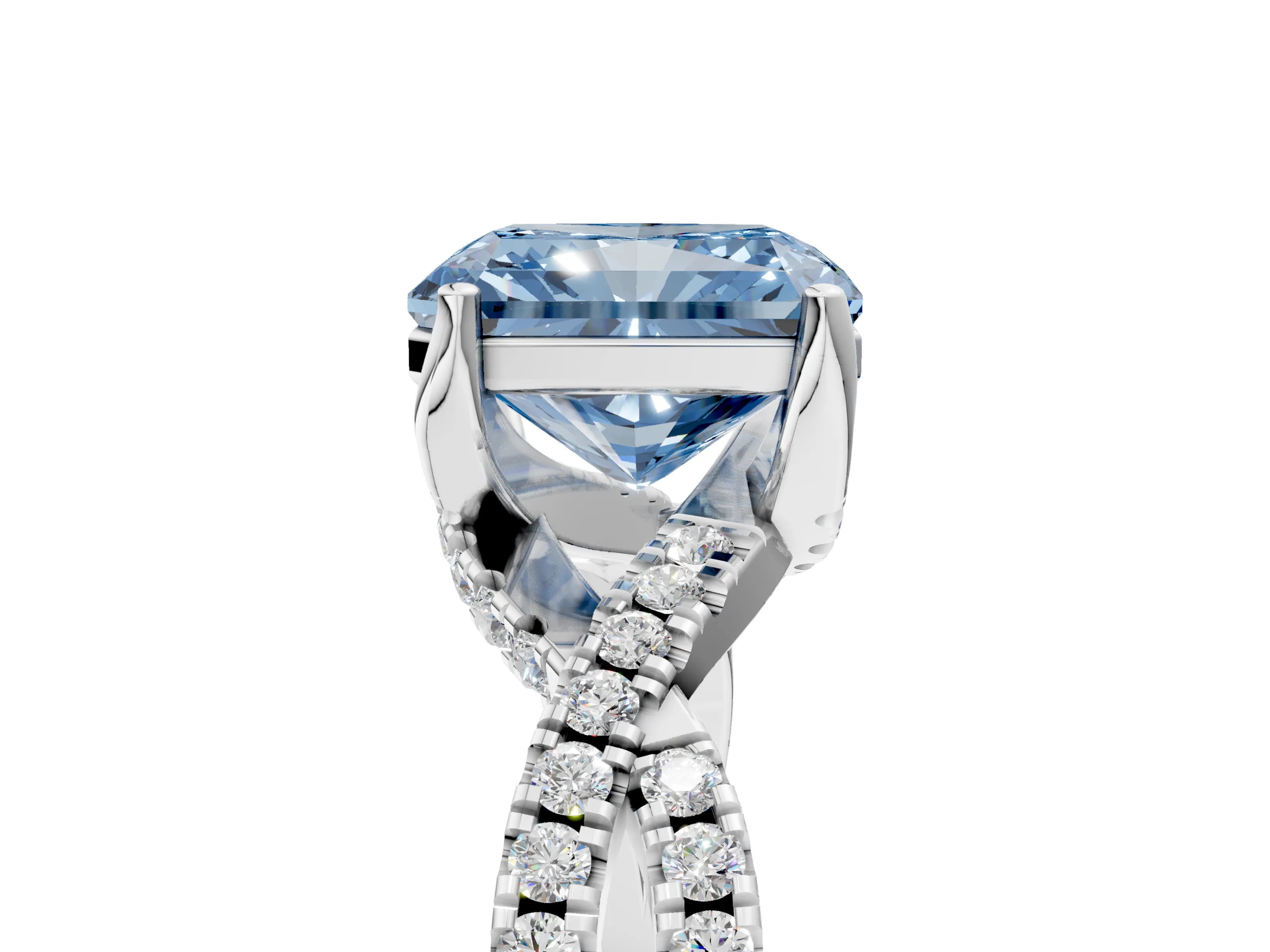 White gold Fancy Blue Radiant Cut Solitaire Twist Pave Diamond Engagement Ring with Prong Setting_17
