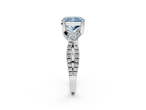 White gold Fancy Blue Radiant Cut Solitaire Twist Pave Diamond Engagement Ring with Prong Setting_2