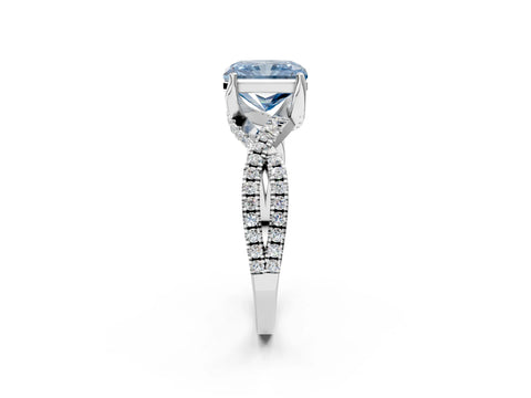 White gold Fancy Blue Radiant Cut Solitaire Twist Pave Diamond Engagement Ring with Prong Setting_2