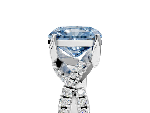 White gold Fancy Blue Radiant Cut Solitaire Twist Pave Diamond Engagement Ring with Prong Setting_5