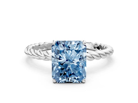 White gold Fancy Blue Radiant Cut Solitaire Twisted Band 4-Prong Ring_12