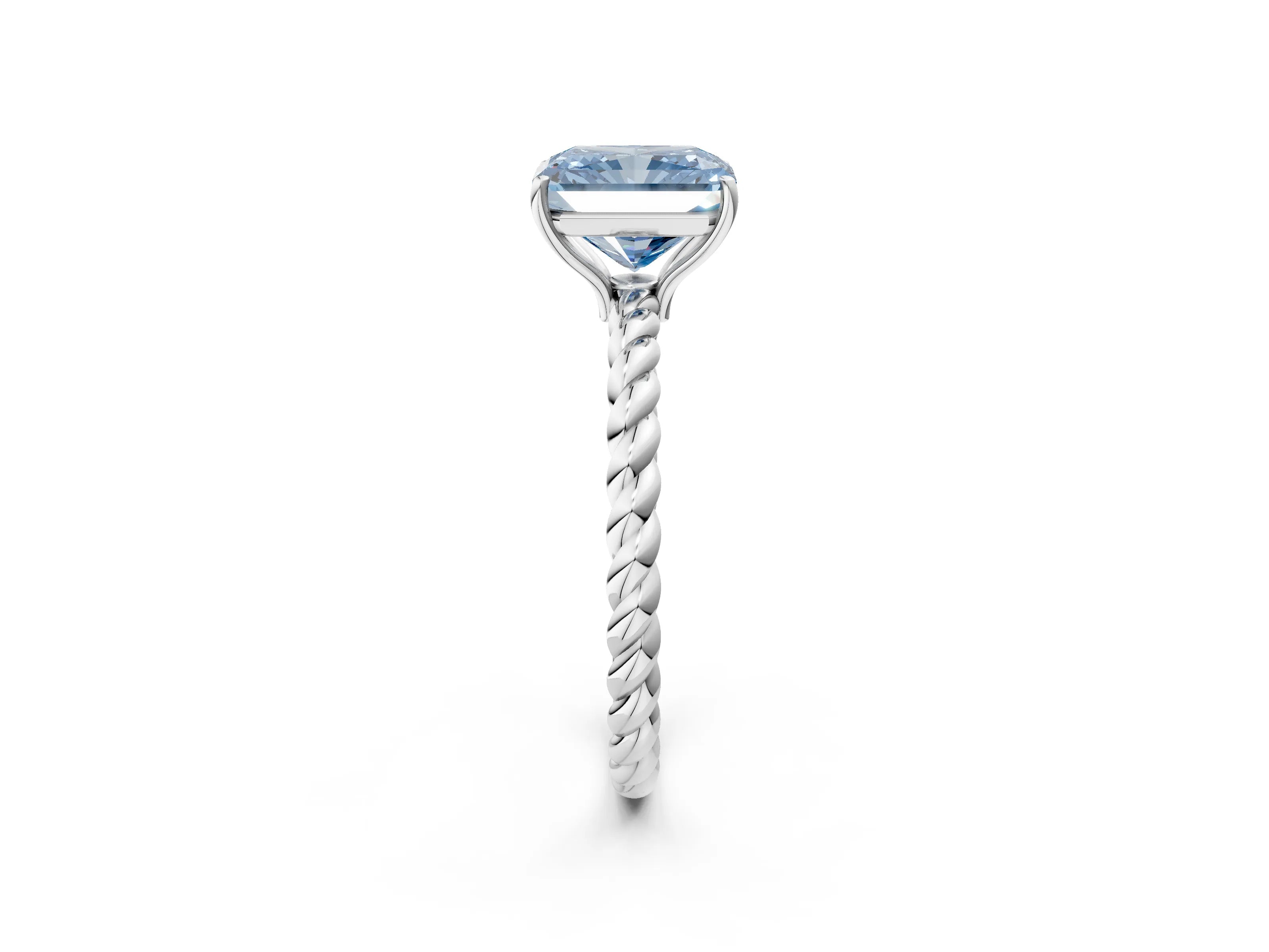 White gold Fancy Blue Radiant Cut Solitaire Twisted Band 4-Prong Ring_14