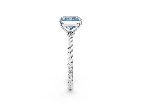 White gold Fancy Blue Radiant Cut Solitaire Twisted Band 4-Prong Ring_56