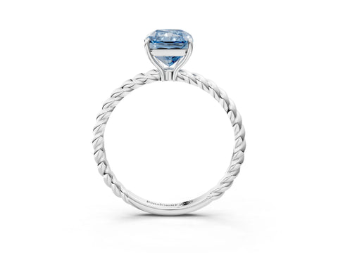 White gold Fancy Blue Radiant Cut Solitaire Twisted Band 4-Prong Ring_57