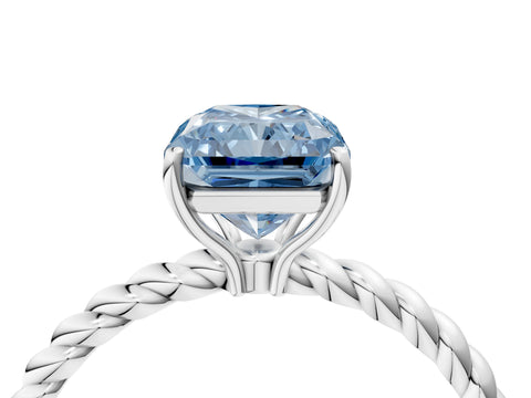 White gold Fancy Blue Radiant Cut Solitaire Twisted Band 4-Prong Ring_58