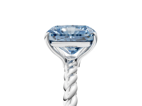 White gold Fancy Blue Radiant Cut Solitaire Twisted Band 4-Prong Ring_5