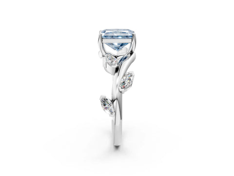 White gold Fancy Blue Radiant Cut Solitaire Twisted Band Marquise Accent Prong Setting Ring_2
