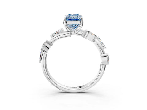 White gold Fancy Blue Radiant Cut Solitaire Twisted Band Marquise Accent Prong Setting Ring_3