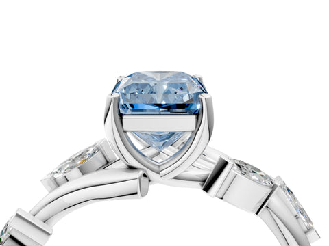 White gold Fancy Blue Radiant Cut Solitaire Twisted Band Marquise Accent Prong Setting Ring_4
