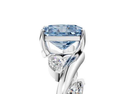 White gold Fancy Blue Radiant Cut Solitaire Twisted Band Marquise Accent Prong Setting Ring_5