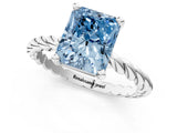 White gold Fancy Blue Radiant  Cut Solitaire Twisted Band with Four-Prong Setting_106