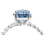 White gold Fancy Blue Radiant  Cut Solitaire Twisted Band with Four-Prong Setting_109