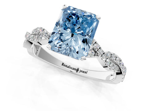 White gold Fancy Blue Radiant Cut Solitaire Twisted Pave Band with Four-Prong Setting_16
