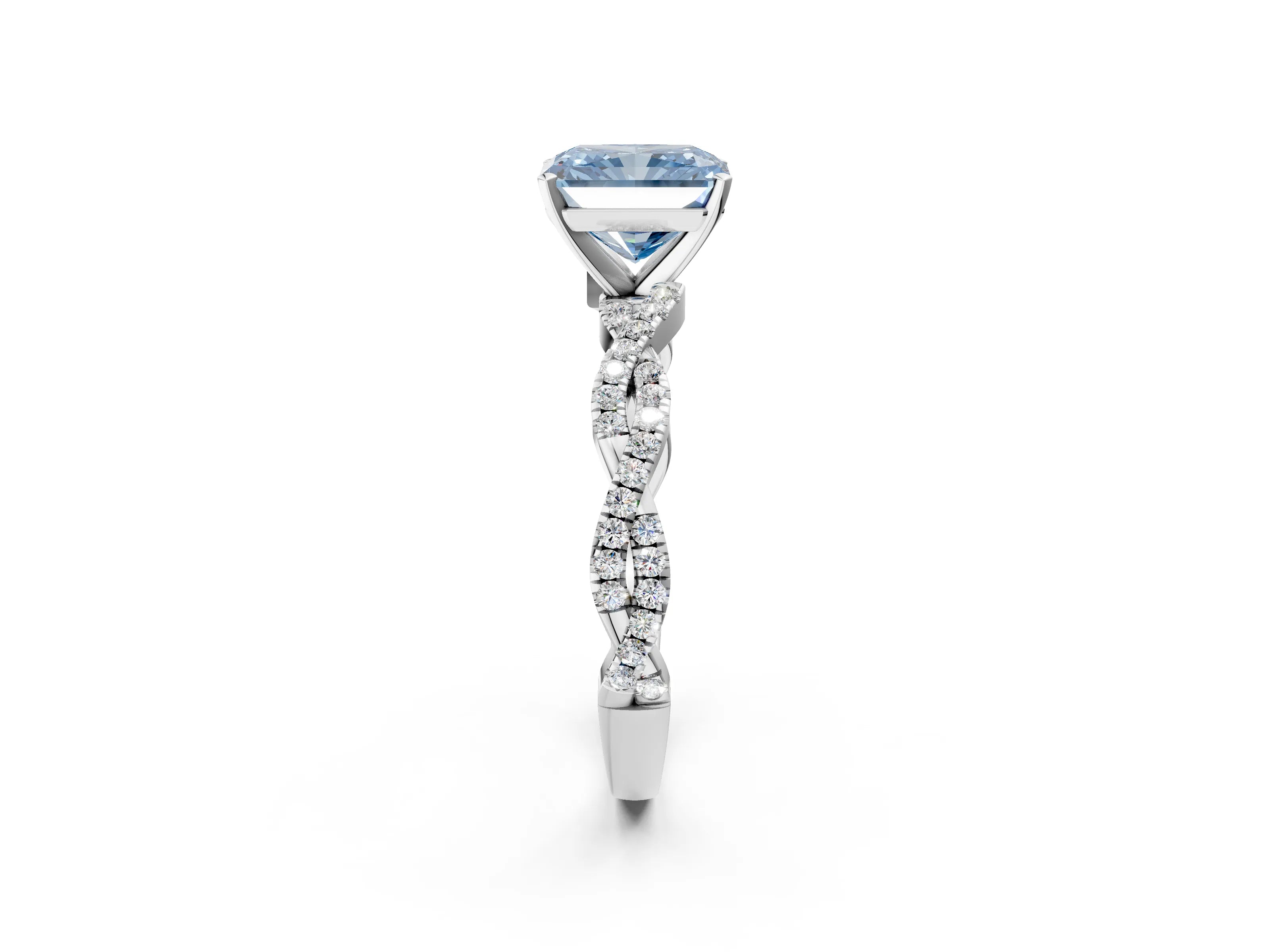 White gold Fancy Blue Radiant Cut Solitaire Twisted Pave Band with Four-Prong Setting_17