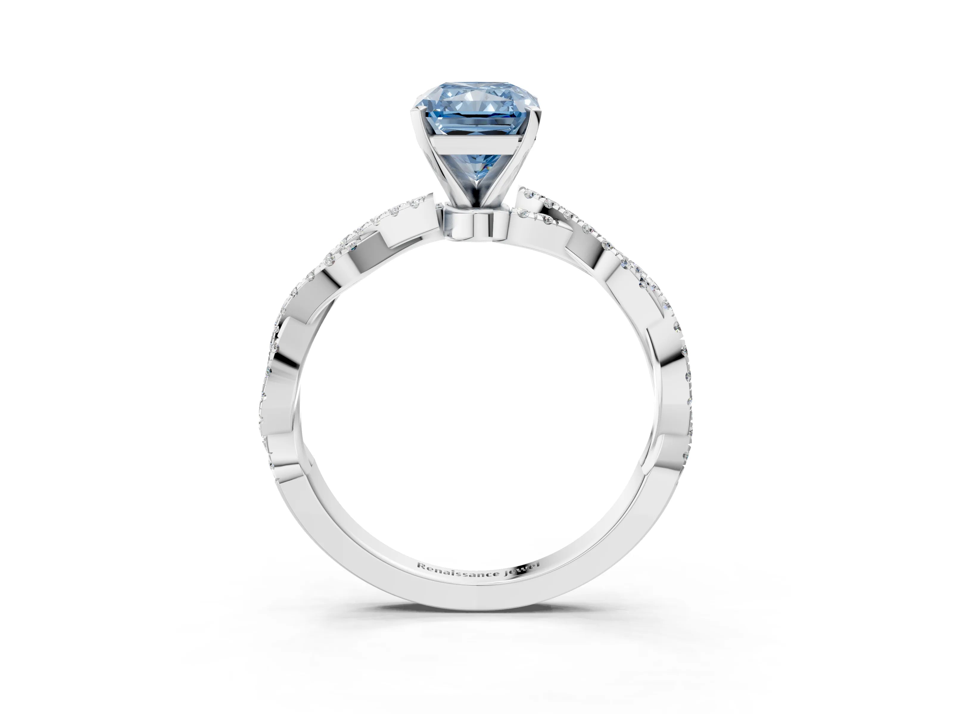 White gold Fancy Blue Radiant Cut Solitaire Twisted Pave Band with Four-Prong Setting_18