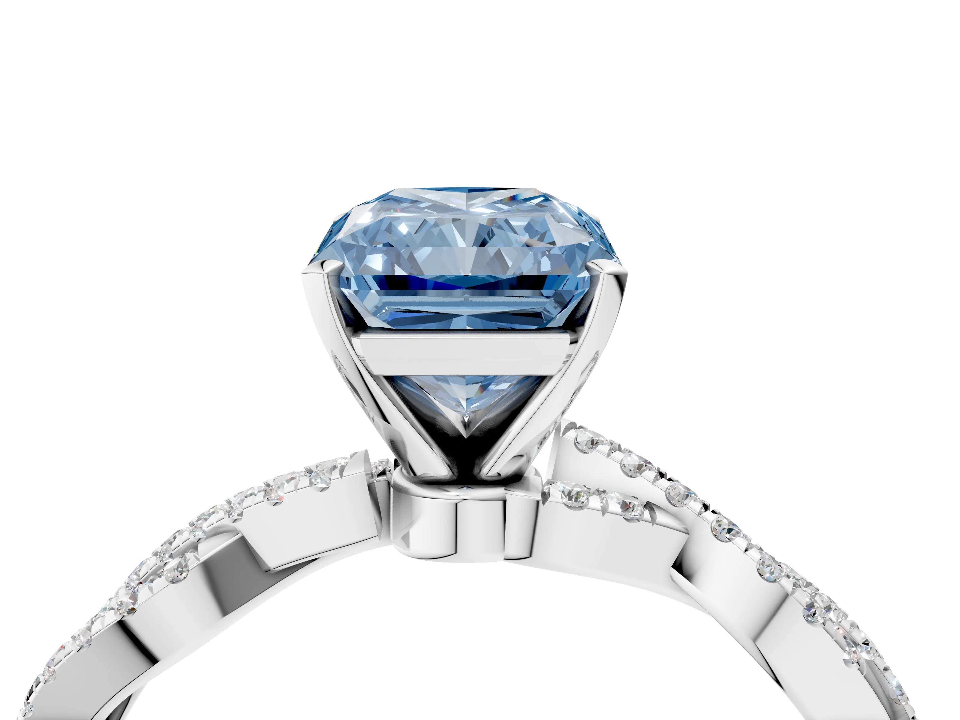White gold Fancy Blue Radiant Cut Solitaire Twisted Pave Band with Four-Prong Setting_19