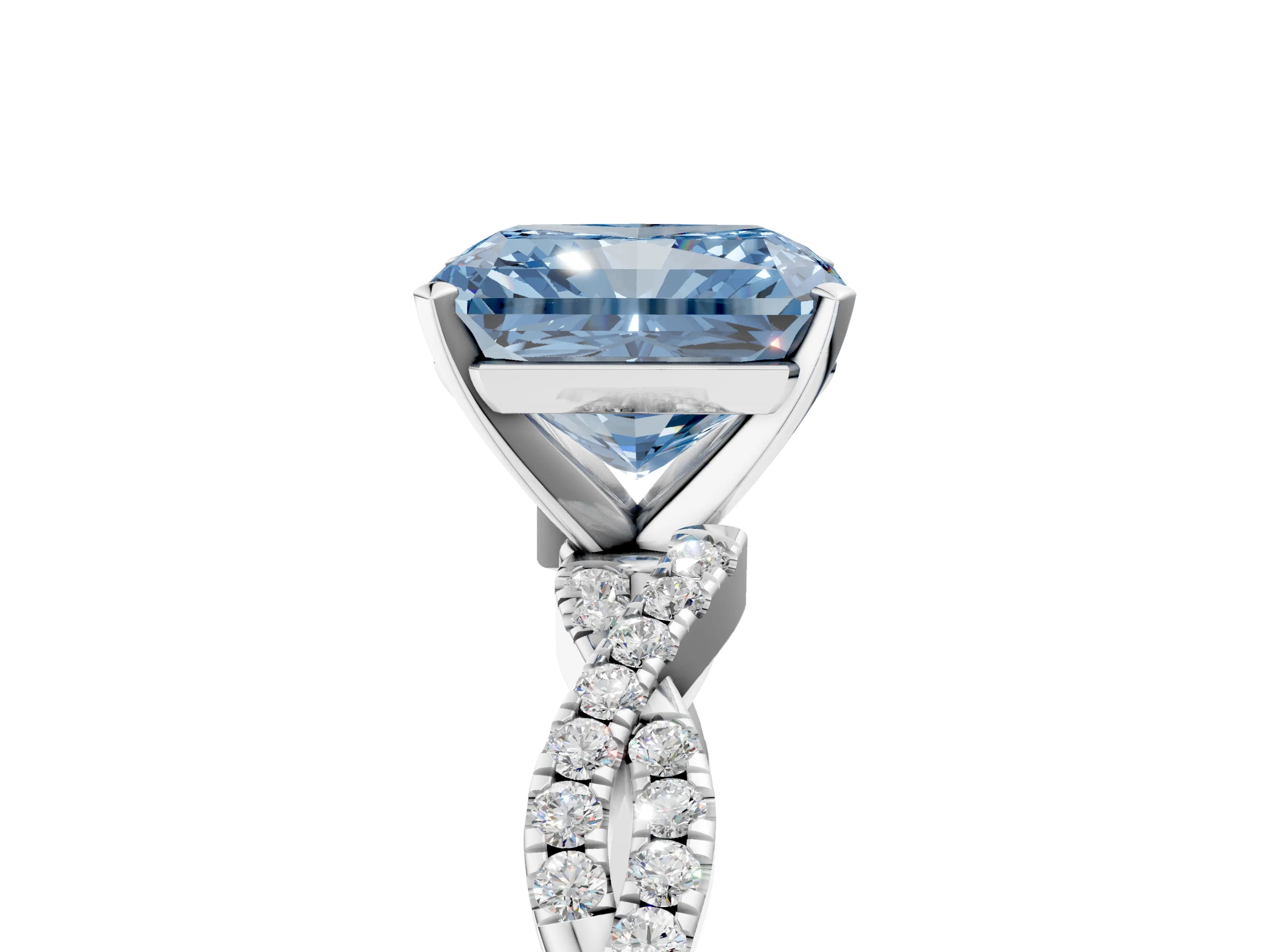 White gold Fancy Blue Radiant Cut Solitaire Twisted Pave Band with Four-Prong Setting_20