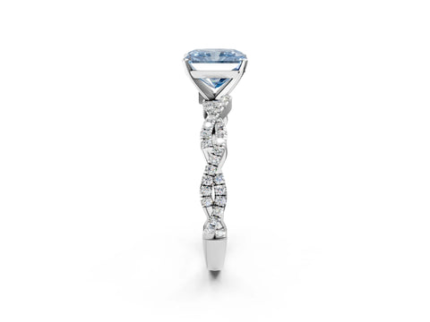 White gold Fancy Blue Radiant Cut Solitaire Twisted Pave Band with Four-Prong Setting_5