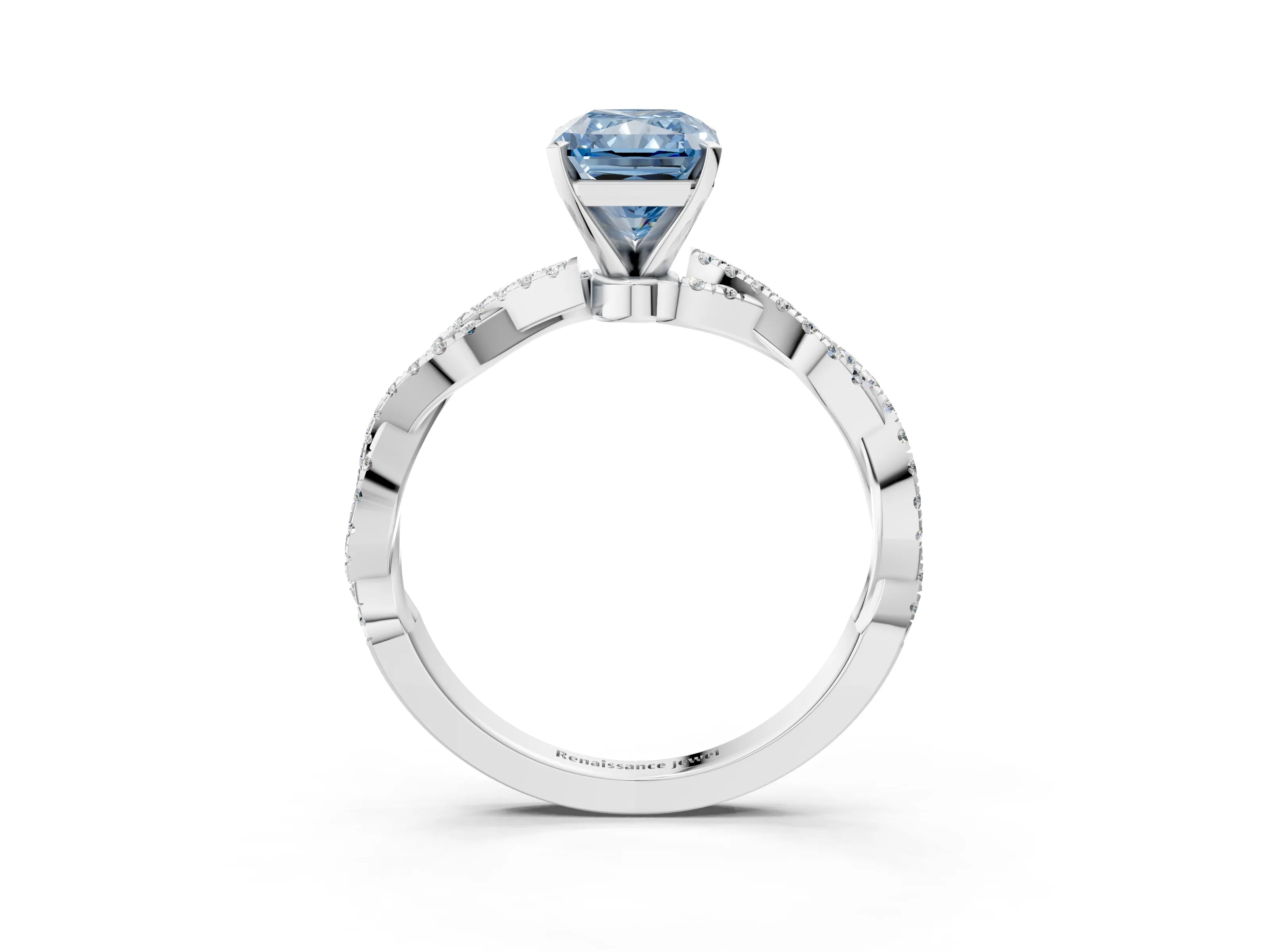 White gold Fancy Blue Radiant Cut Solitaire Twisted Pave Band with Four-Prong Setting_6