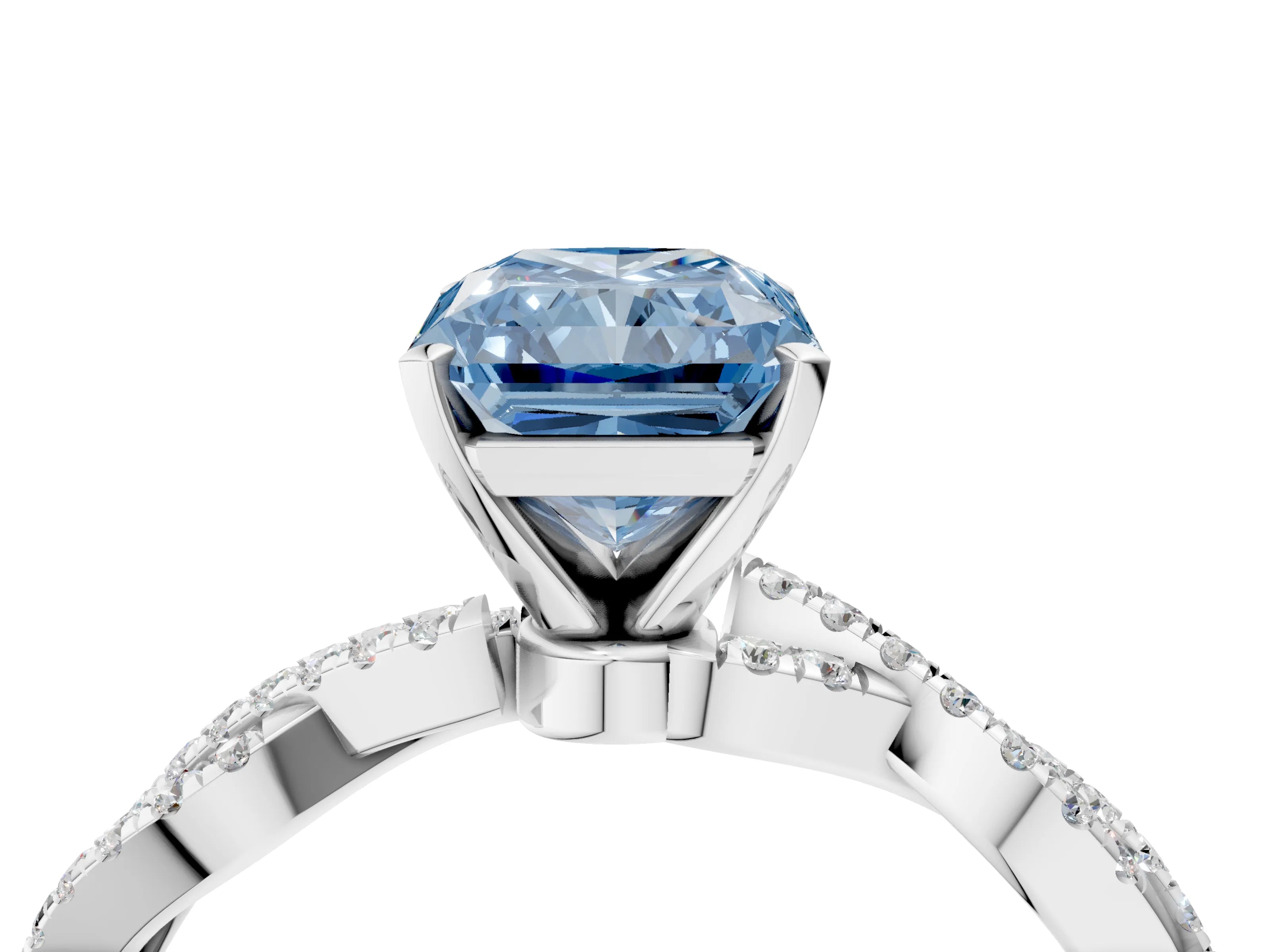White gold Fancy Blue Radiant Cut Solitaire Twisted Pave Band with Four-Prong Setting_7