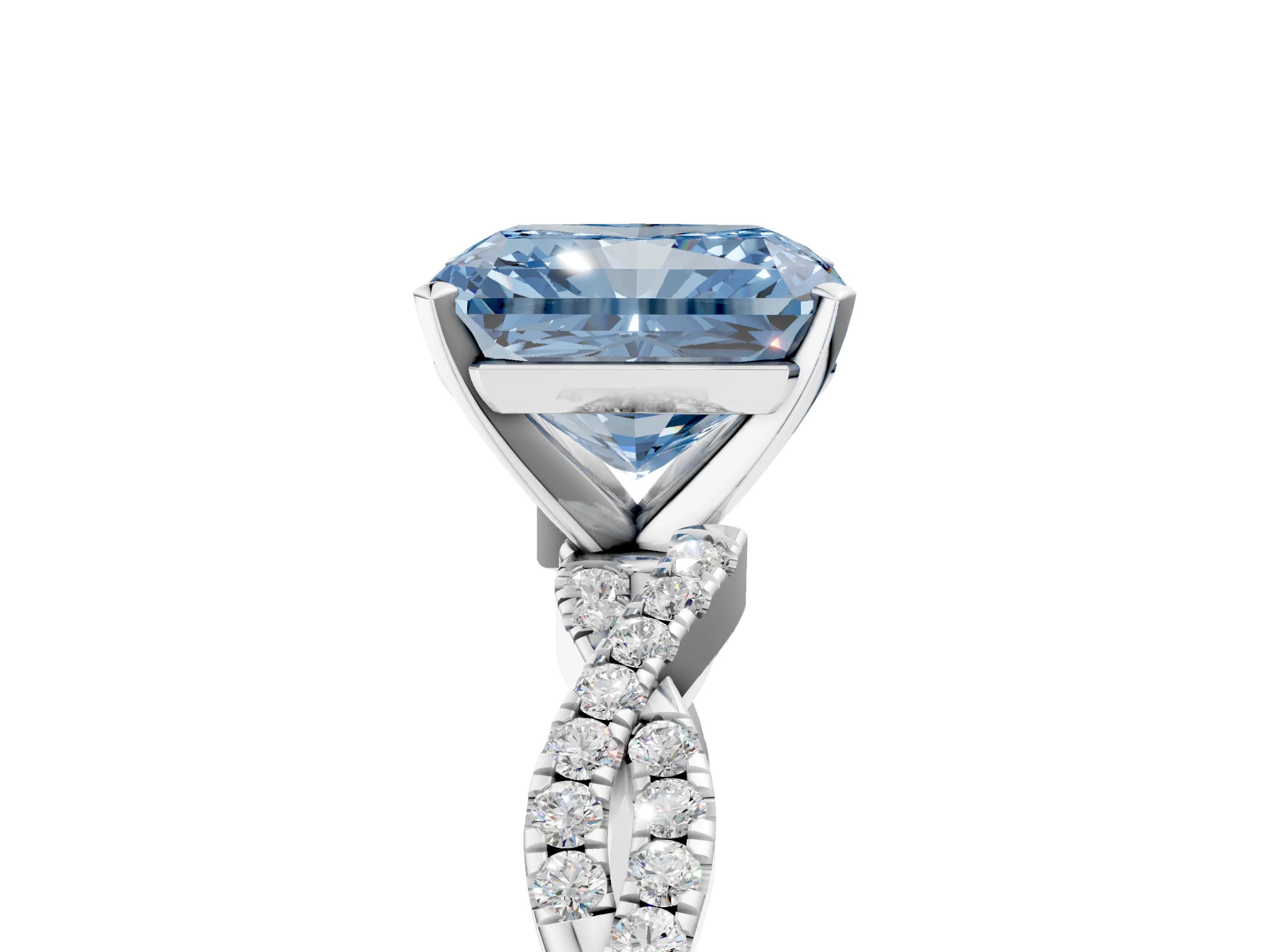 White gold Fancy Blue Radiant Cut Solitaire Twisted Pave Band with Four-Prong Setting_8