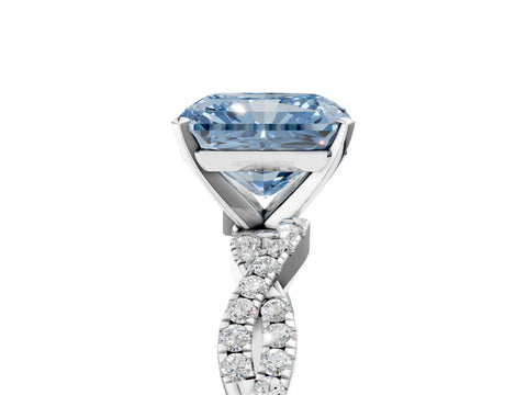 White gold Fancy Blue Radiant Cut Solitaire Twisted Pave Band with Four-Prong Setting_8