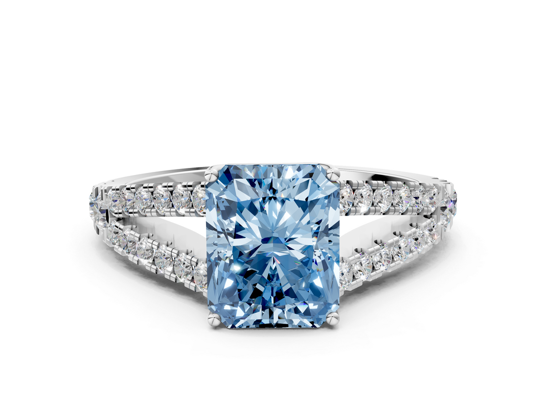 White gold Fancy Blue Radiant  Cut Split Shank Pave Diamond Engagement Ring with Four-Prong Setting_24