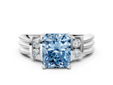 White gold Fancy Blue Radiant  Cut Three-Stone Channel Set Ring with Bar Prongs_44