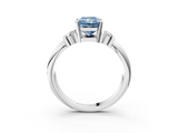 White gold Fancy Blue Radiant  Cut Three-Stone Channel Set Ring with Bar Prongs_47