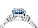 White gold Fancy Blue Radiant  Cut Three-Stone Channel Set Ring with Bar Prongs_48