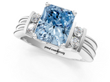 White gold Fancy Blue Radiant  Cut Three-Stone Channel Set Ring with Bar Prongs_49