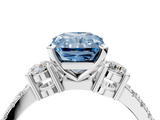 White gold Fancy Blue Radiant  Cut Three-Stone Diamond Pavé Band with Prong Setting_21