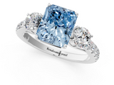 White gold Fancy Blue Radiant  Cut Three-Stone Diamond Pave Band with Prong Setting_38